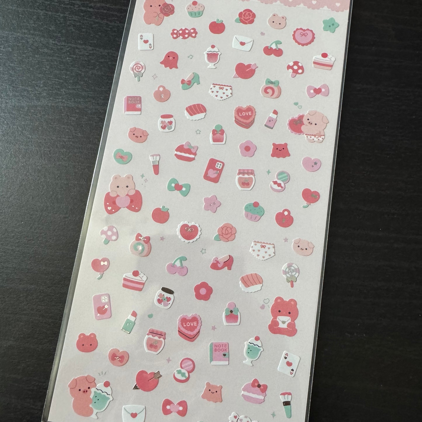 sticker sheet pink bear
