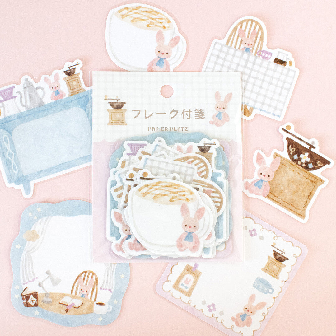 Waka Nakauchi flake stickers - bunny and coffee