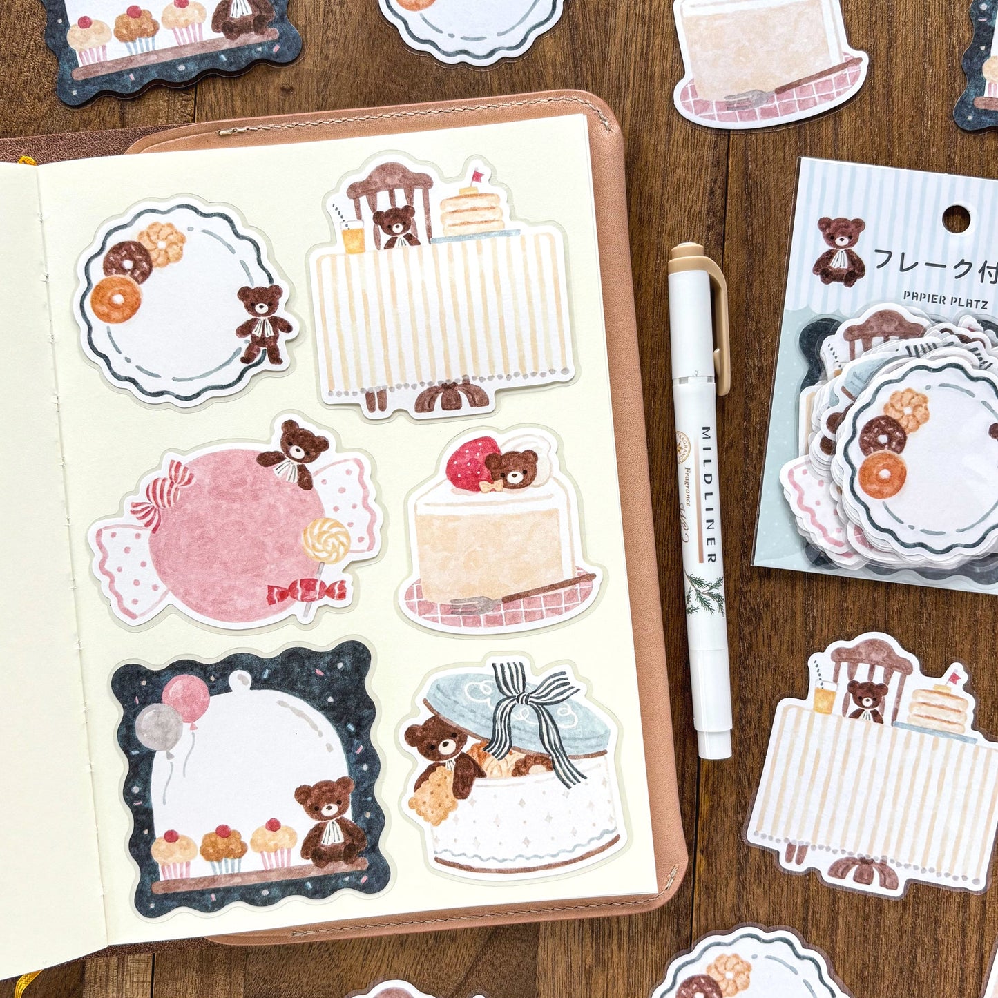 Waka Nakauchi flake stickers - bear & sweets