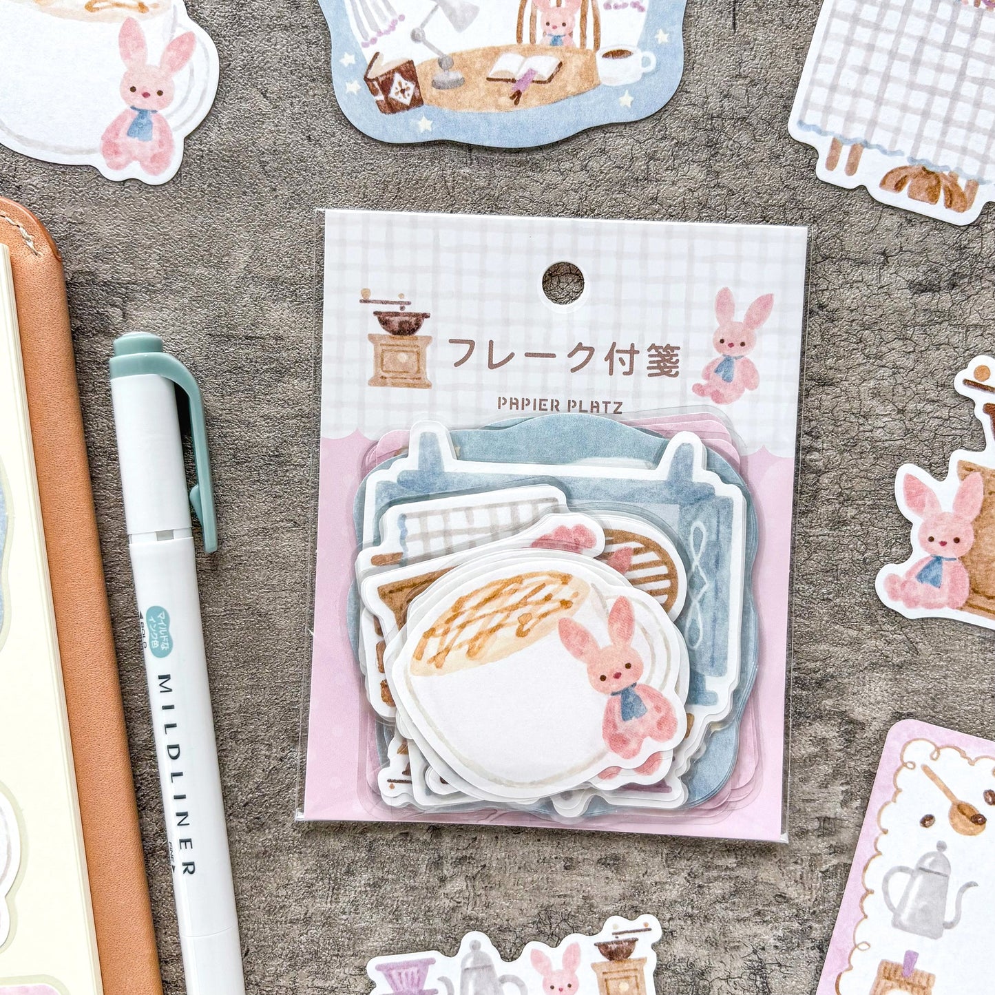 Waka Nakauchi flake stickers - bunny and coffee
